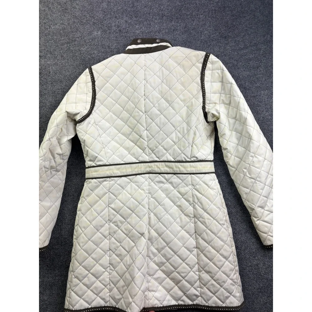 Miller‎ Quilted Longline Jacket Womens Size S White Brown Equestrian Full Zip